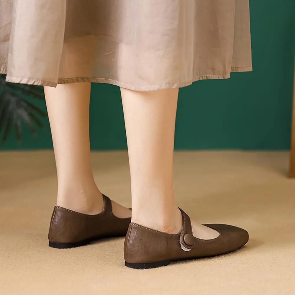 Dear Time Women's Square Toe Ballet Mary Jane Dress Flats Shoes Comfortable Black Brown Vintage Ballet Shoes for Women