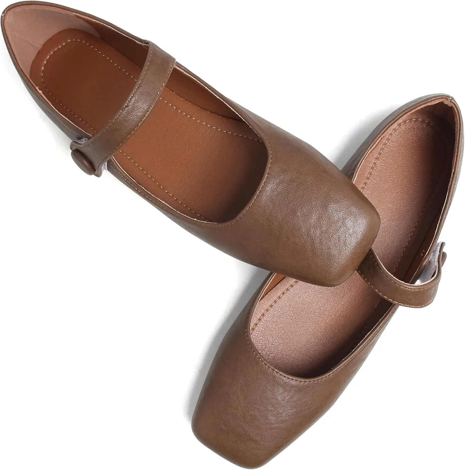 Dear Time Women's Square Toe Ballet Mary Jane Dress Flats Shoes Comfortable Black Brown Vintage Ballet Shoes for Women