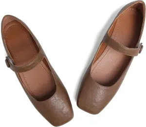 Dear Time Women's Square Toe Ballet Mary Jane Dress Flats Shoes Comfortable Black Brown Vintage Ballet Shoes for Women