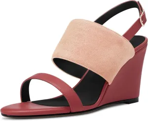 DearOnly Women High Wedge Heel Peep Open Toe Sandals Slingback Buckle Office Dress 3.9 Inches Heels