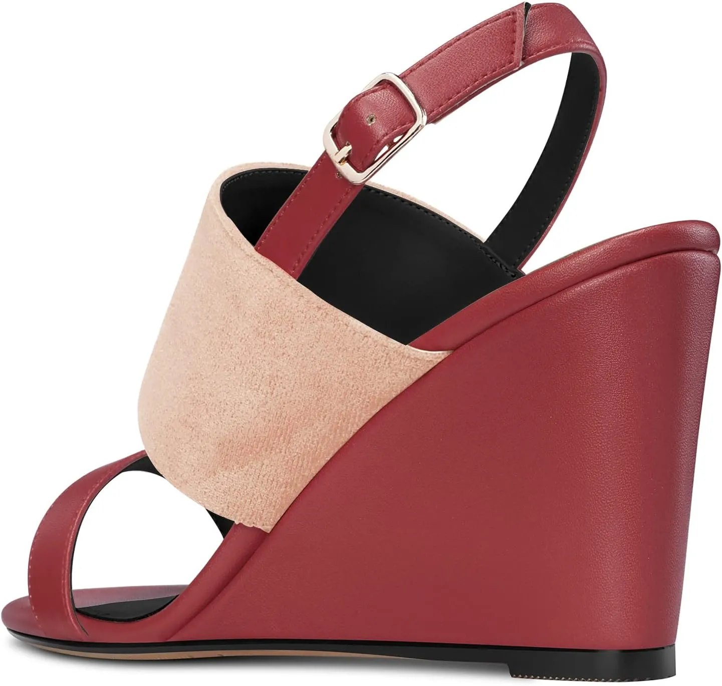 DearOnly Women High Wedge Heel Peep Open Toe Sandals Slingback Buckle Office Dress 3.9 Inches Heels