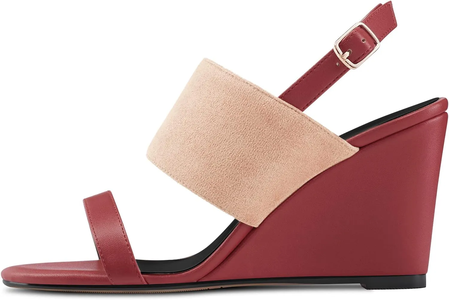 DearOnly Women High Wedge Heel Peep Open Toe Sandals Slingback Buckle Office Dress 3.9 Inches Heels