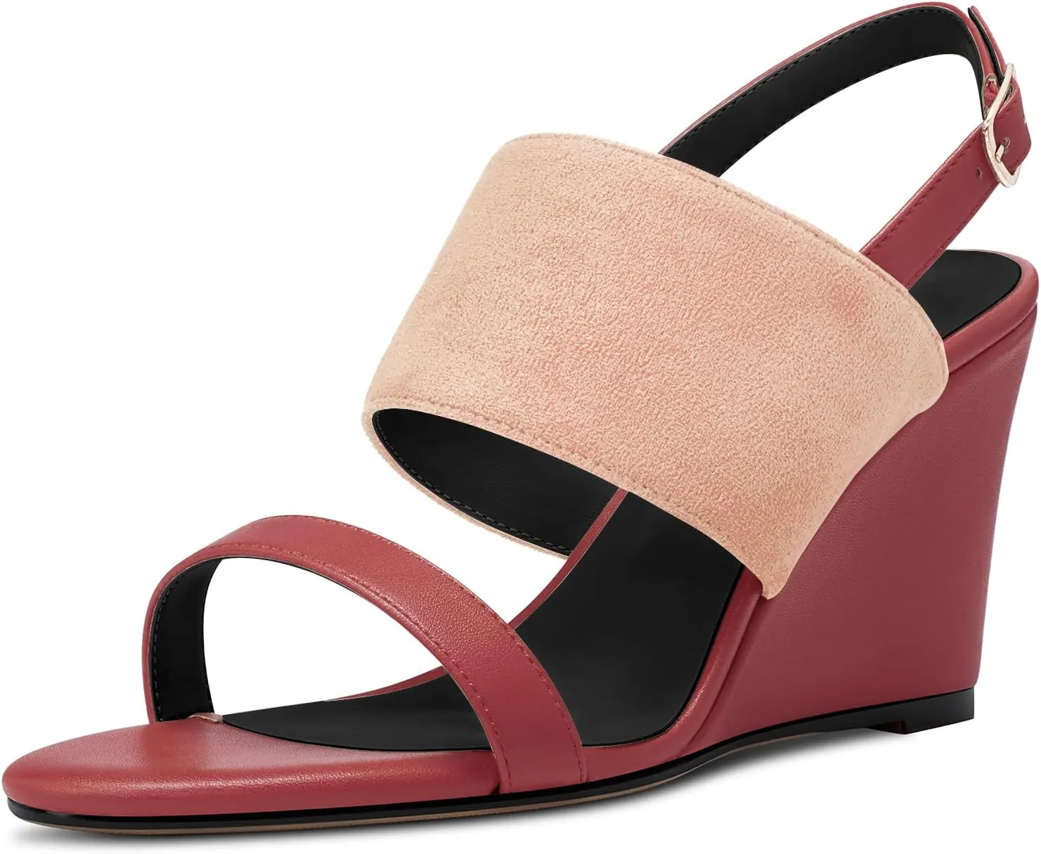 DearOnly Women High Wedge Heel Peep Open Toe Sandals Slingback Buckle Office Dress 3.9 Inches Heels