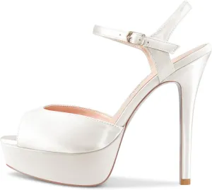 DearOnly Women Stiletto High Heel Platform Peep Open Toe Ankle Strap Sandals Sexy Wedding Dress 5.1 Inches Heels Pumps