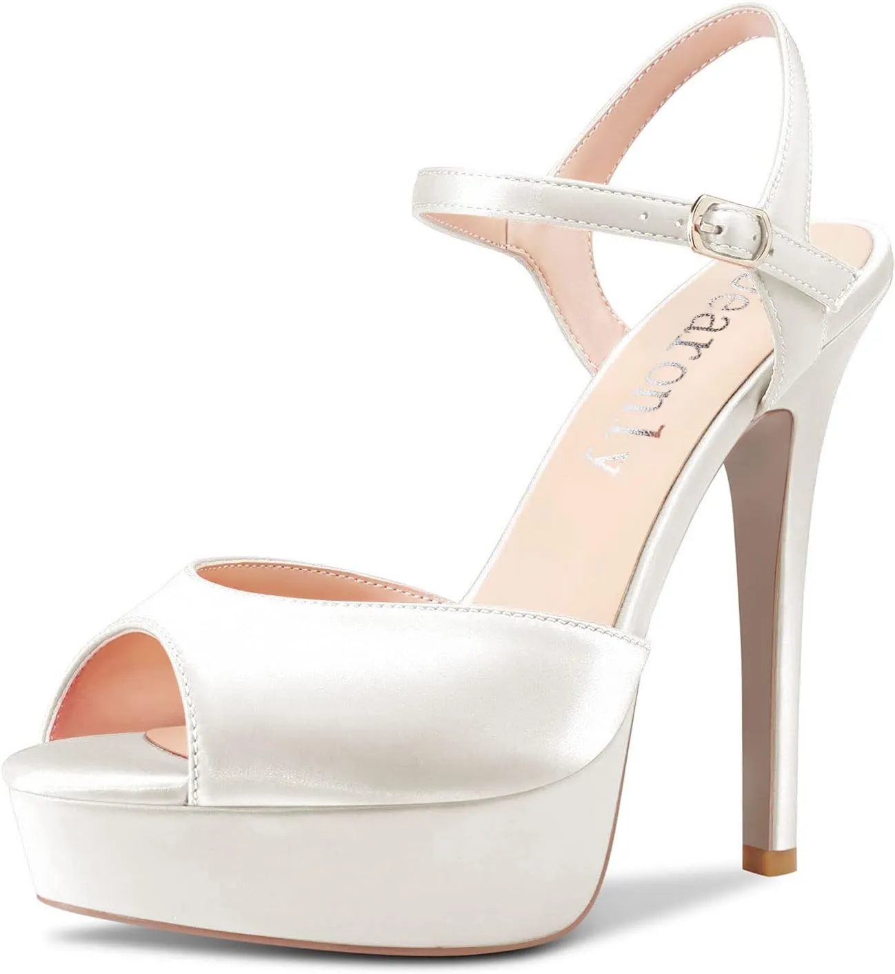 DearOnly Women Stiletto High Heel Platform Peep Open Toe Ankle Strap Sandals Sexy Wedding Dress 5.1 Inches Heels Pumps