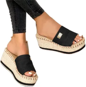 Dheva-C Platform Sandals Women Fashion Sandals Wedges Sandals Platform Casual Summer High Heels Open Toe Espadrilles Sandals Slip on Shoes Women (1-Black, 8.5)