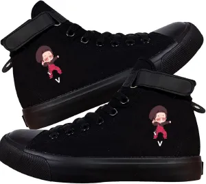 DHSPKN Kpop Idol Jungkook Shoes Jimin High Top Sneakers Cartoon Image J-Hope Rap Monster Jin SUGA V Signature Canvas Shoes
