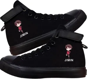 DHSPKN Kpop Idol Jungkook Shoes Jimin High Top Sneakers Cartoon Image J-Hope Rap Monster Jin SUGA V Signature Canvas Shoes