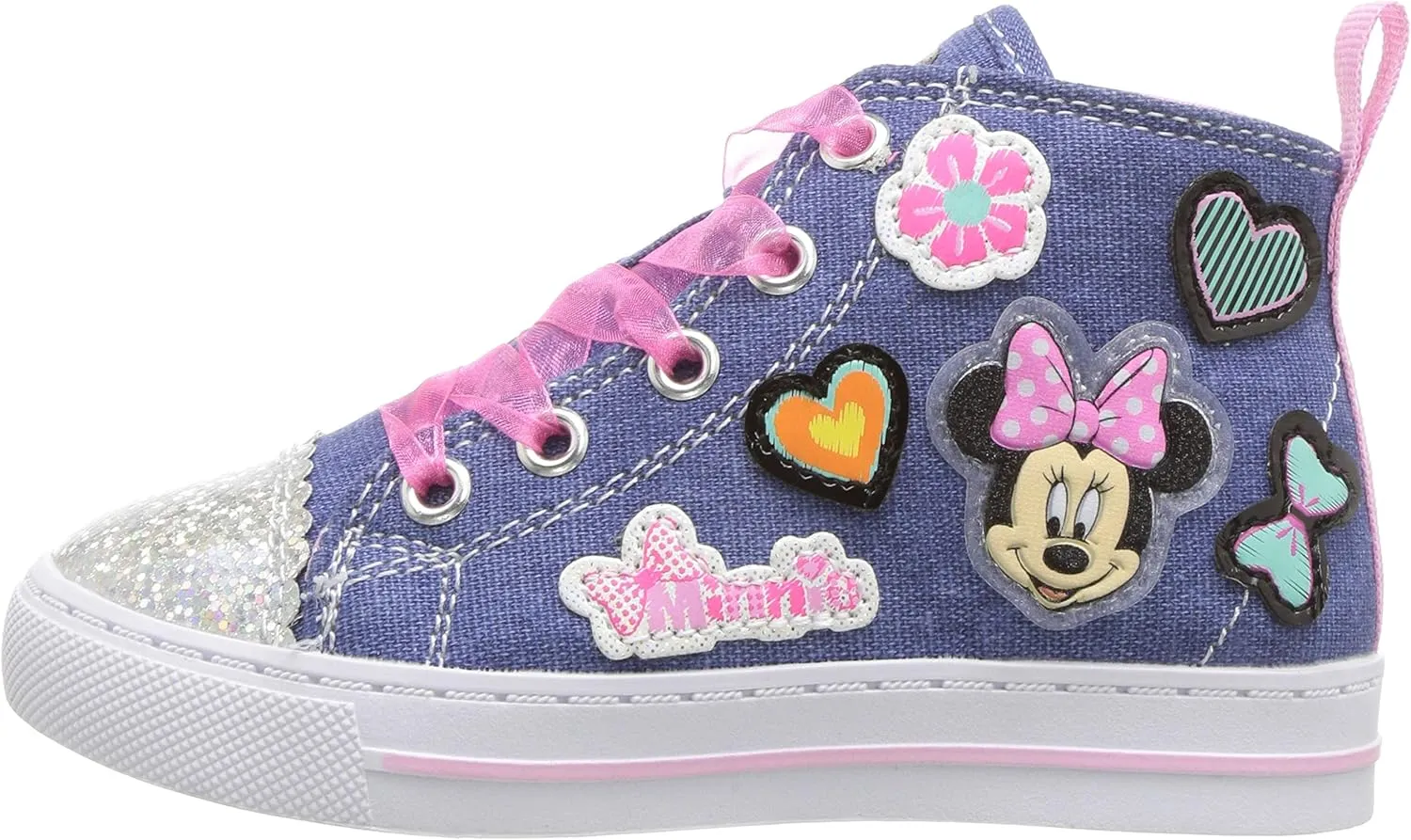 Disney Junior Little Girl's Minnie Mouse Denim High Top Sneakers Shoes