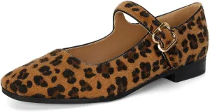 DOEYG Leopard Ballet Flats Women's Animal Print Suede Velvet Mary Jane Flats Shoes Square Toe Dress Casual Comfortable Ballerina Shoes with Buckle Size 10