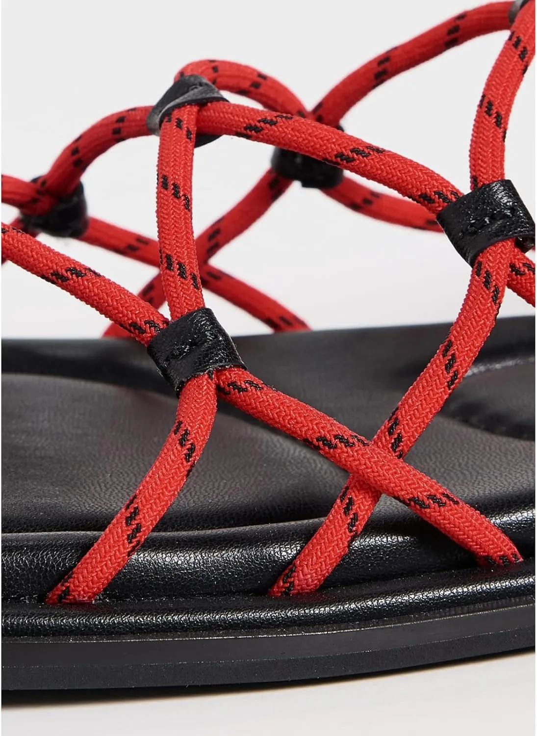 DOEYG Rope Flat Sandals for Women Beach Open Toe Thong Sandals Comfortable Dressy Summer Slip On Slide Sandals with Adjustable Buckle Strap
