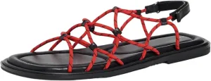 DOEYG Rope Flat Sandals for Women Beach Open Toe Thong Sandals Comfortable Dressy Summer Slip On Slide Sandals with Adjustable Buckle Strap