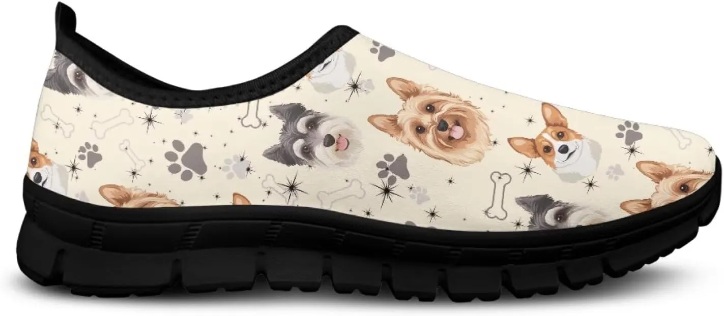 Dog Paw Print Casual Shoes for Women Slip On Low Top Flat Sneakers Breathable Mesh Footwear for Walking