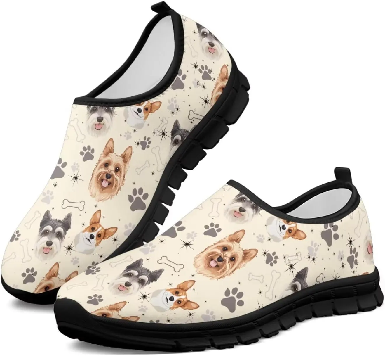 Dog Paw Print Casual Shoes for Women Slip On Low Top Flat Sneakers Breathable Mesh Footwear for Walking
