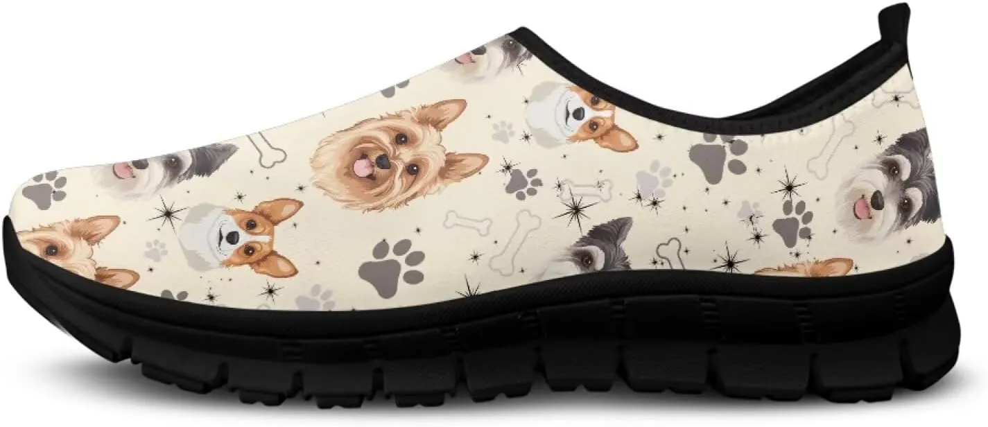 Dog Paw Print Casual Shoes for Women Slip On Low Top Flat Sneakers Breathable Mesh Footwear for Walking