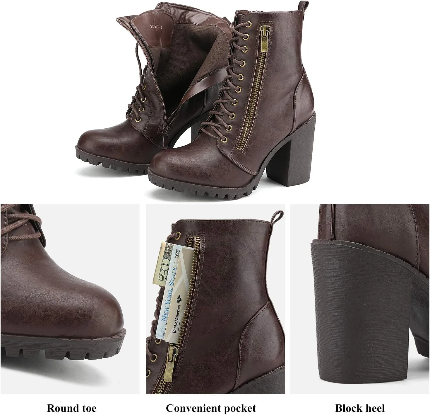 DREAM PAIRS Women's Combat Ankle Boots Chunky Heel Lace up Fashion Heeled Booties