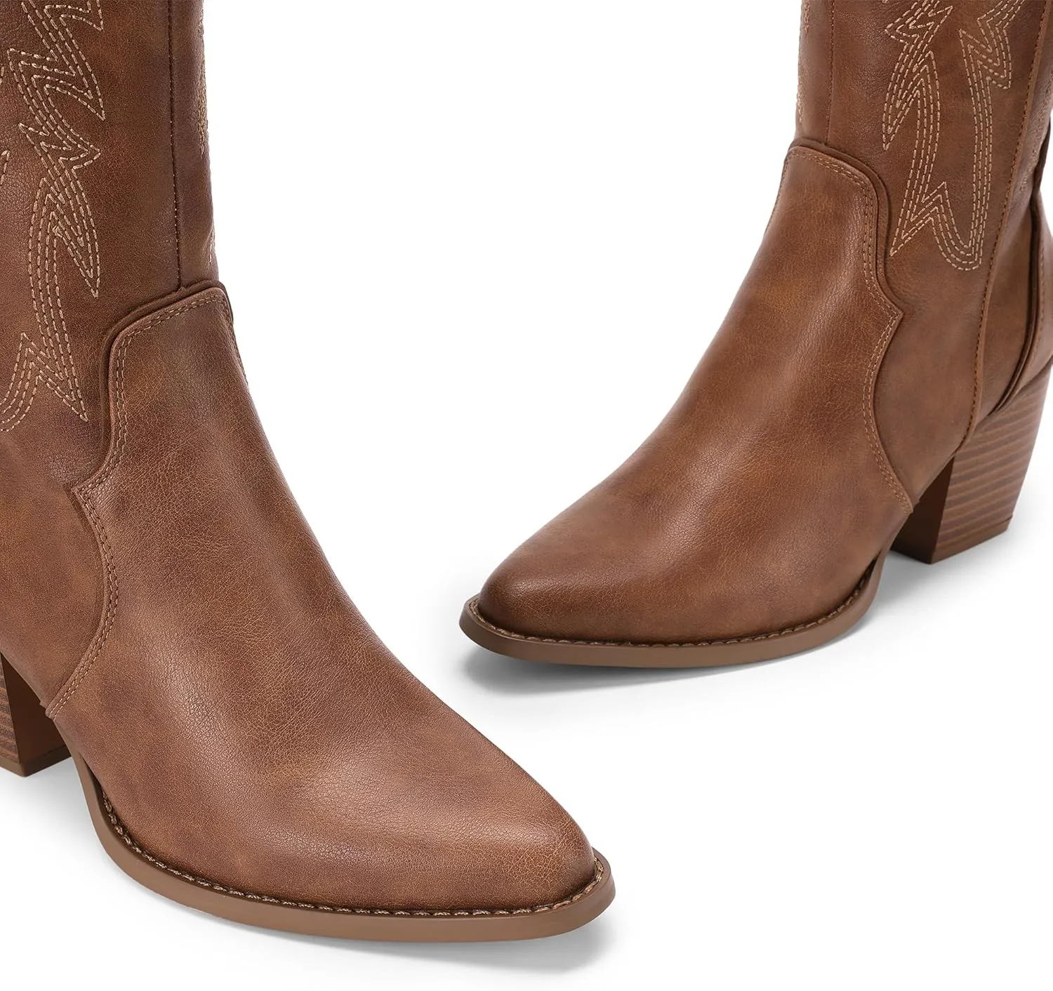 DREAM PAIRS Womens Cowboy Boots Wide Calf Comfortable Pull On Zipper Chunky Heel Pointed Toe Embroidered Western Cowgirl Knee High Boots Girls Ladies Retro Tall Boot