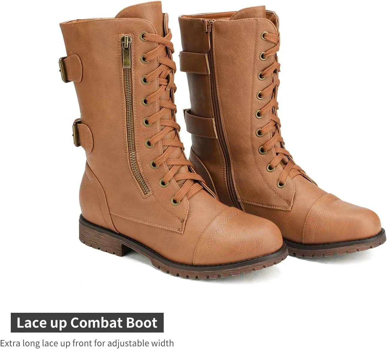 DREAM PAIRS Women's Mid Calf Built-in Wallet Pocket Lace up Military Combat Boots