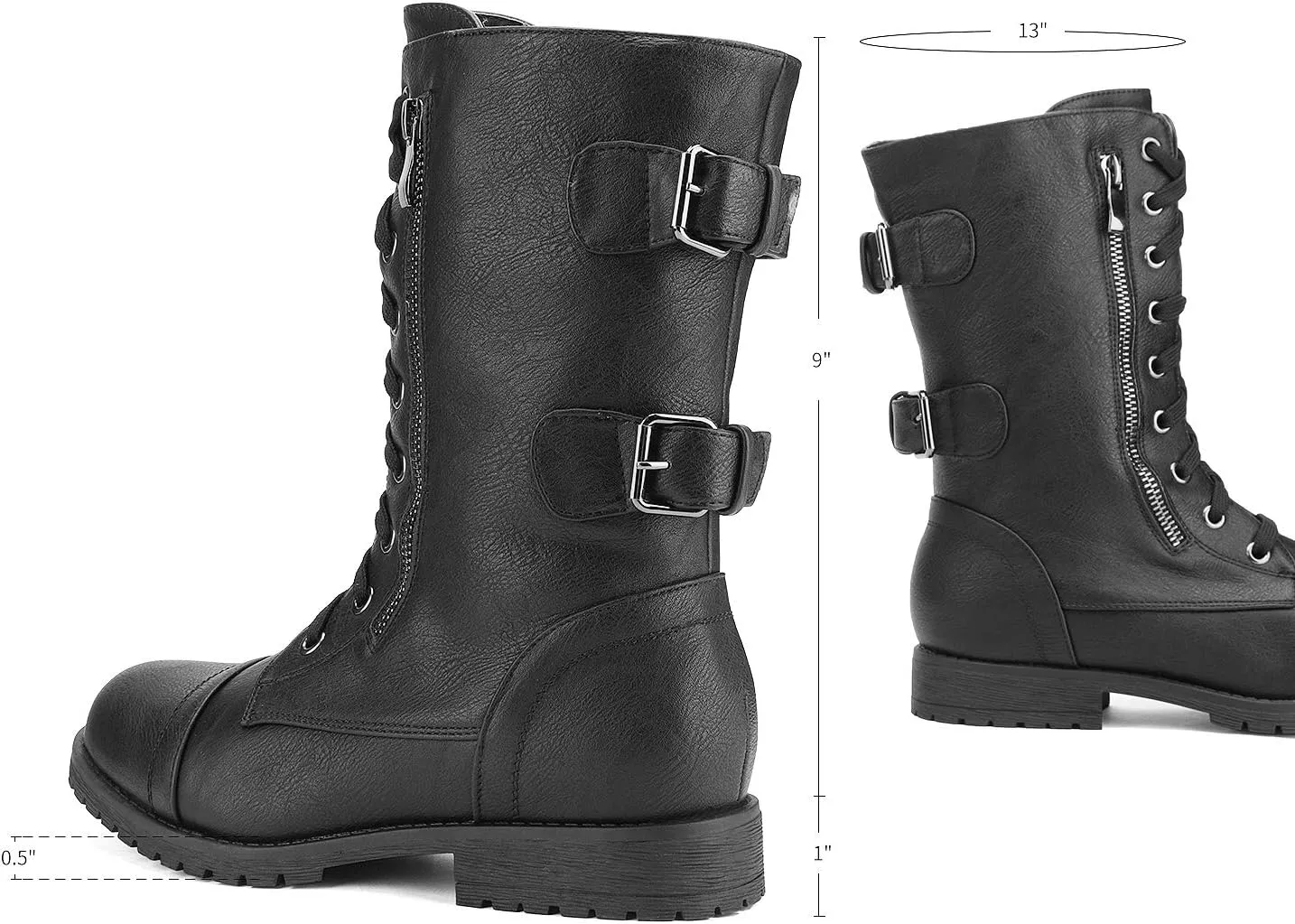 DREAM PAIRS Women's Mid Calf Built-in Wallet Pocket Lace up Military Combat Boots