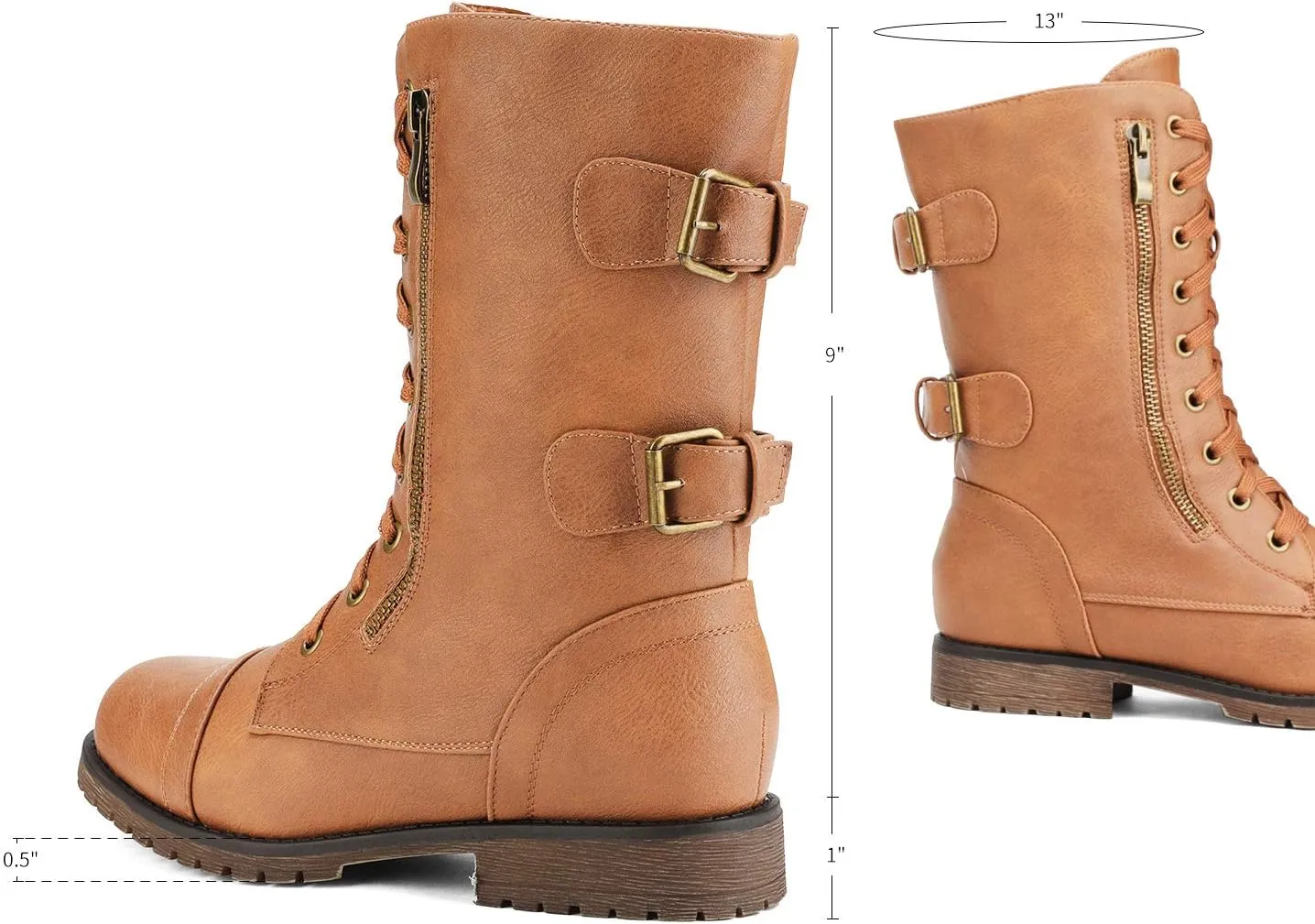 DREAM PAIRS Women's Mid Calf Built-in Wallet Pocket Lace up Military Combat Boots