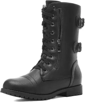 DREAM PAIRS Women's Mid Calf Built-in Wallet Pocket Lace up Military Combat Boots