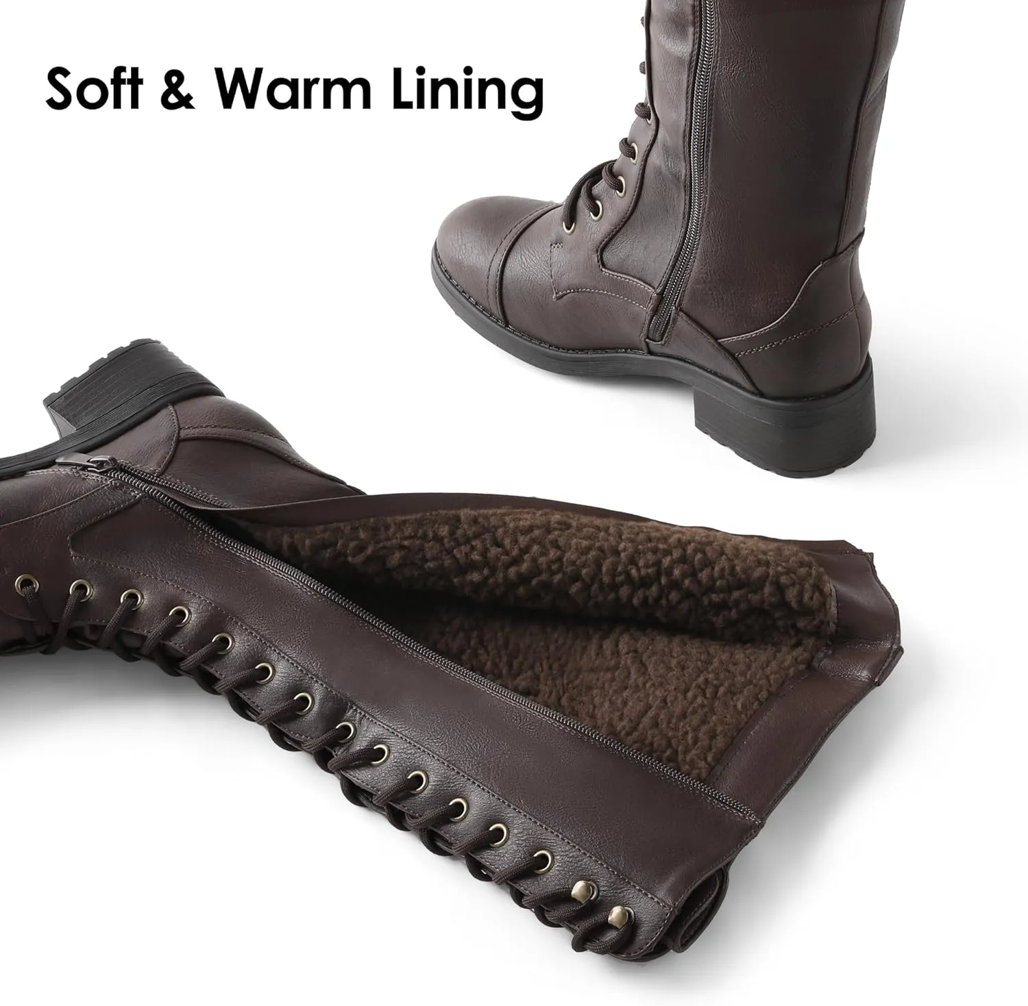 DREAM PAIRS Women's Pu Knee High Riding Combat Boots
