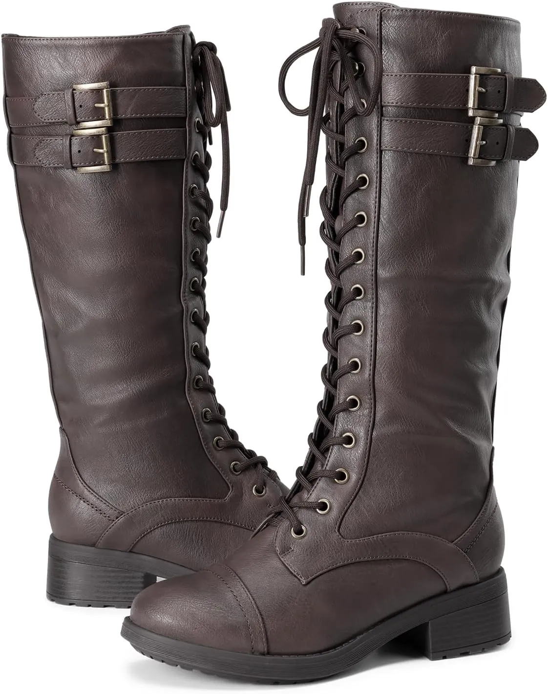 DREAM PAIRS Women's Pu Knee High Riding Combat Boots