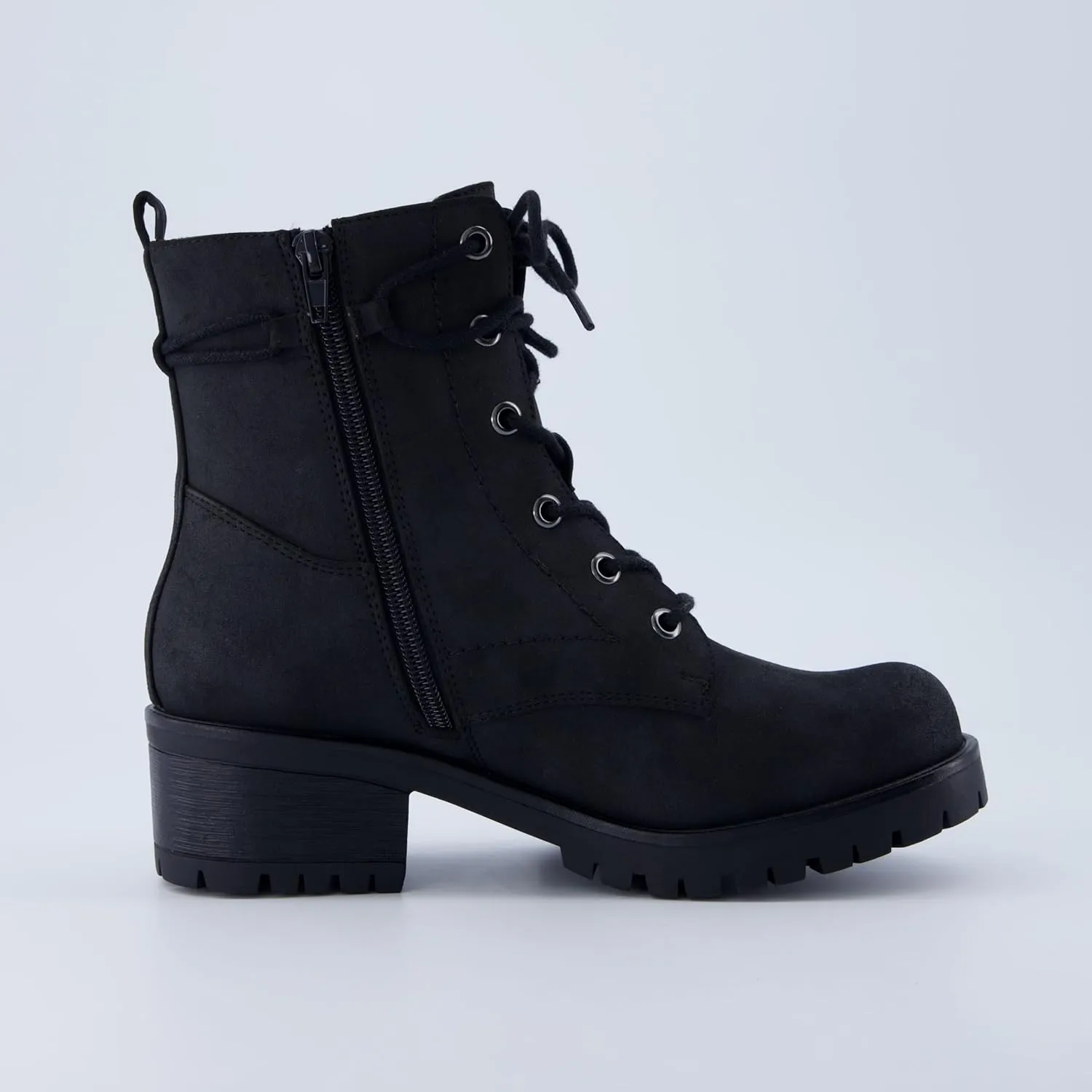 Dunes Women's Kobe Heeled Combat Boots – Lace-Up with Side Zipper, Memory Foam Insoles, Faux Fur Lining, Vegan Nubuck Leather, Wide Widths Available