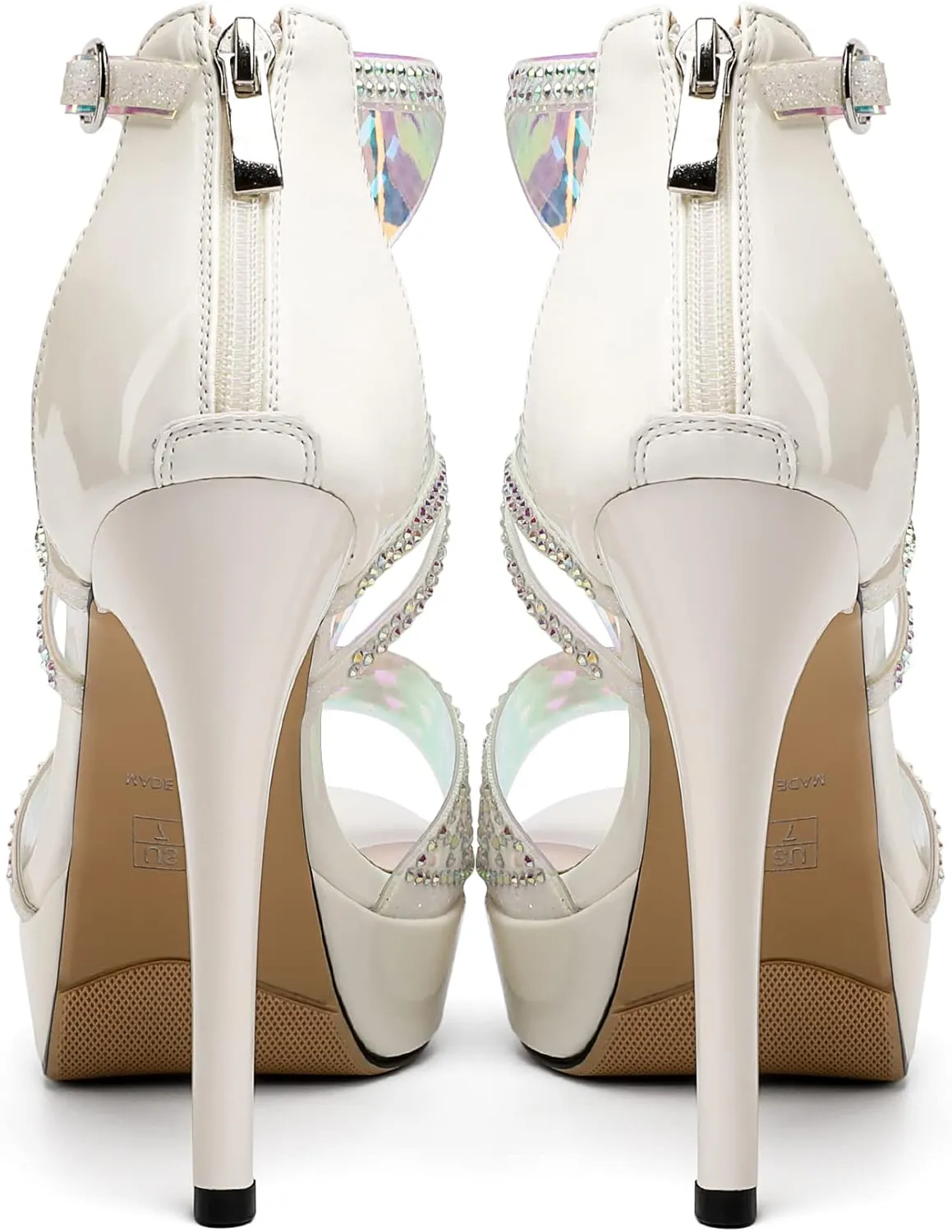 Eldof High Heeled Sandals for Women, Open Toe Strappy Platform Sandals, Cutout Gladiator Heels with Rinestones, Pumps Shoes for Dress Party Evening Summer