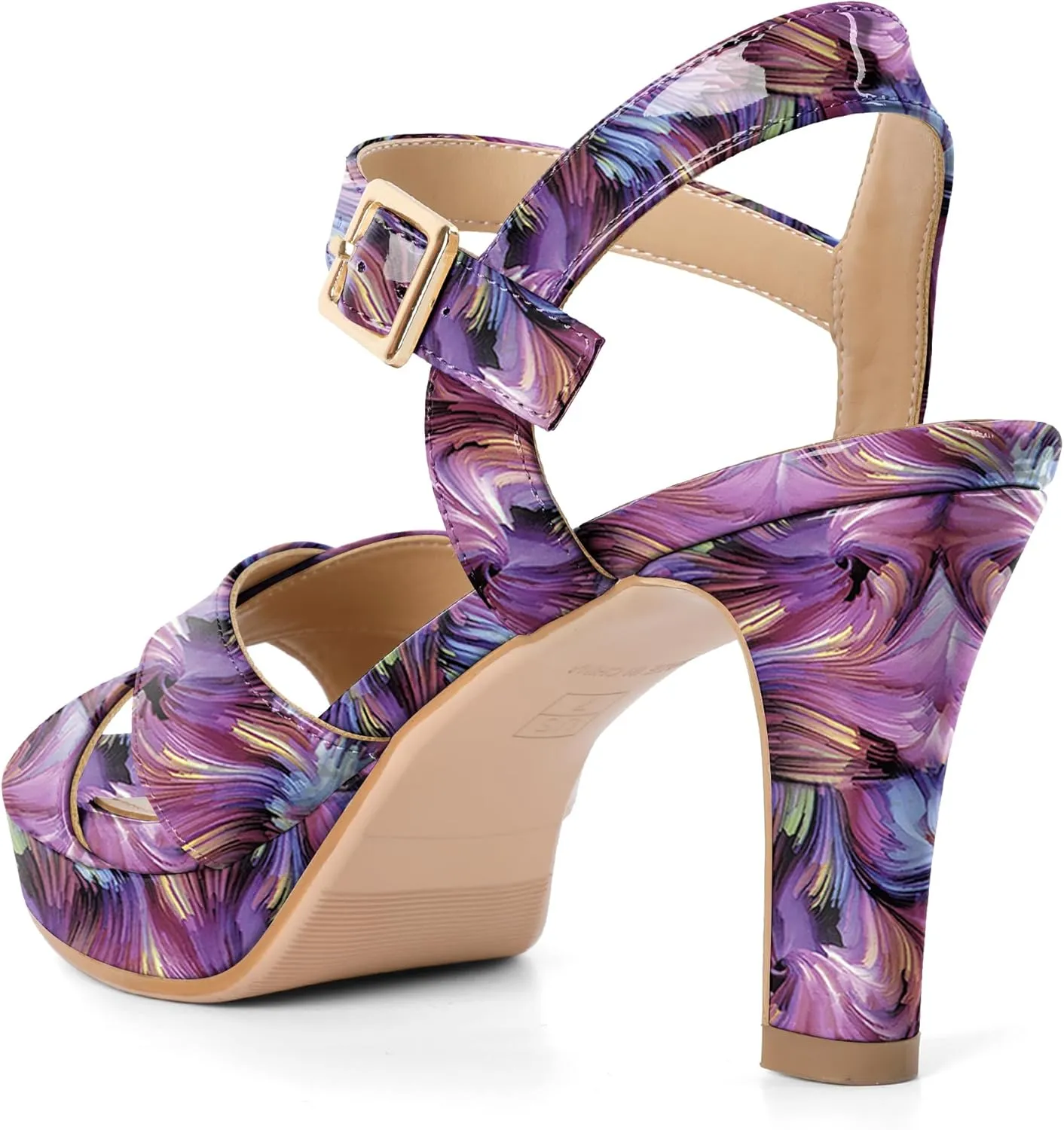 Eldof Women Platform Chunky Heels Open Toe Ankle Strap Heeled Sandals 3 Inches