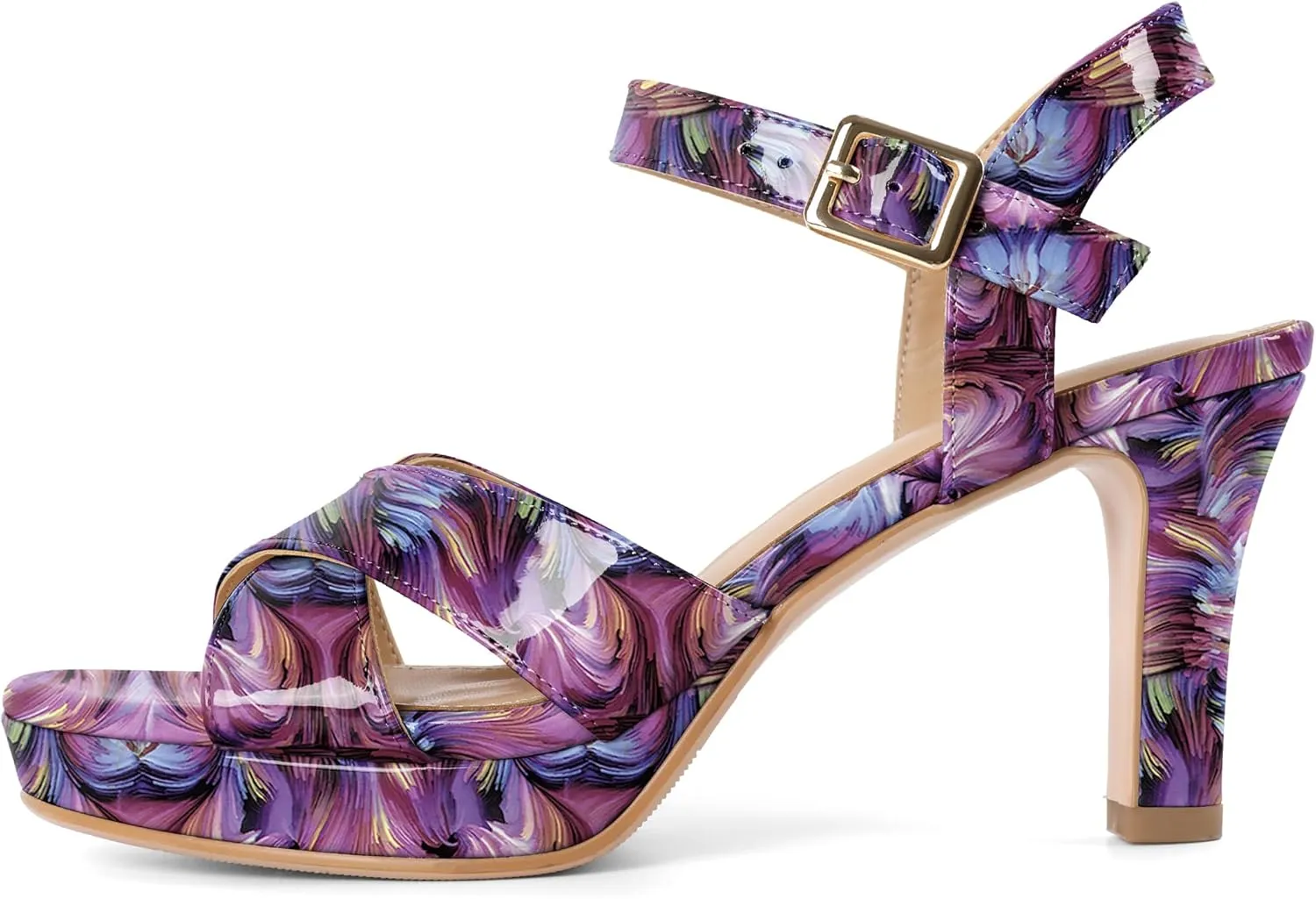 Eldof Women Platform Chunky Heels Open Toe Ankle Strap Heeled Sandals 3 Inches