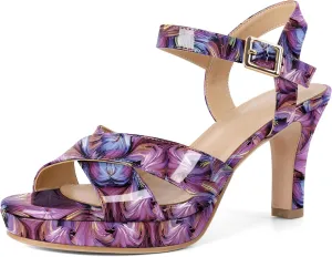 Eldof Women Platform Chunky Heels Open Toe Ankle Strap Heeled Sandals 3 Inches
