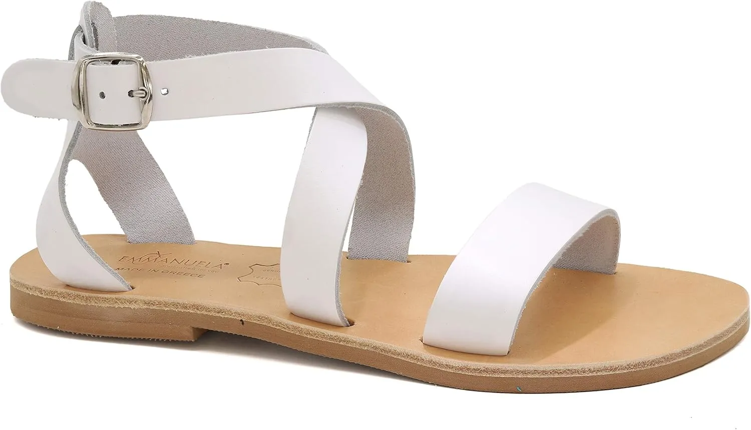 Emmanuela Greek Handmade Leather Flat Sandals, Quality Ankle Strap Sandals with adjustable buckle, Ankle Cuff Summer Shoes, Open Toe Strappy Sandals, Boho Chic Sandals