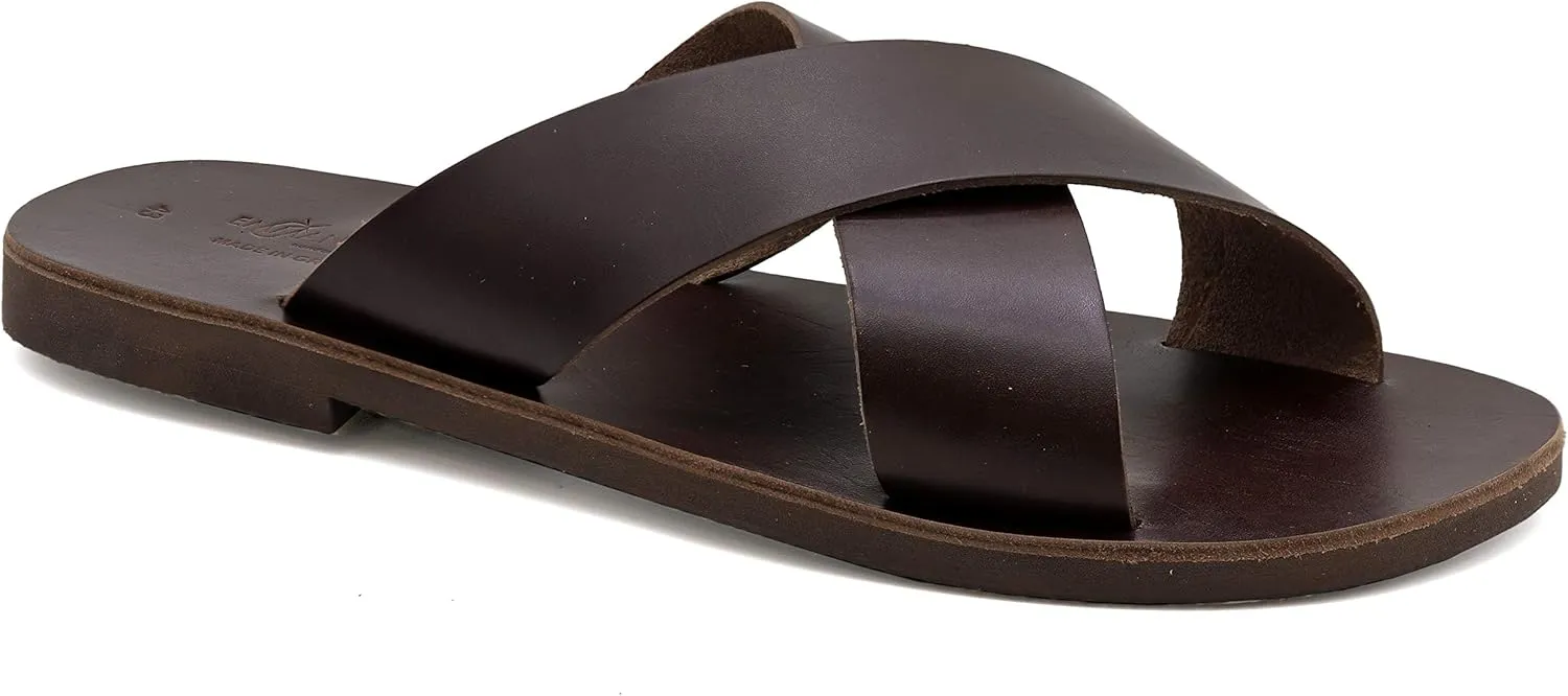 Emmanuela Greek Leather Cross Strap Sandals for Men, Quality Handmade Men's Sandals, Mens X Strappy Summer Shoes