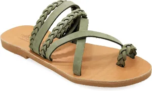 Emmanuela Greek Style Sandals with braided parts, Quality Handmade Leather Toe Ring Flat Sandals, Slide on Summer Shoes for Women, Boho Chic Slider Sandals