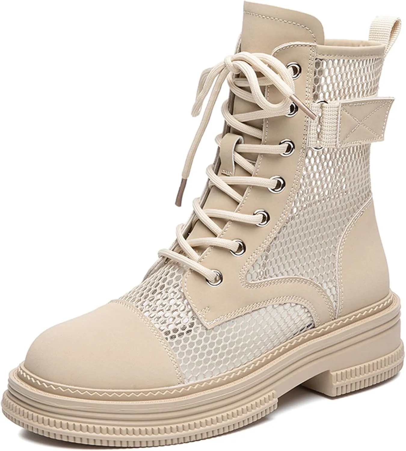ErikenUrben Women Mesh Combat Boots Platform Lace up Ankle Boots Zip