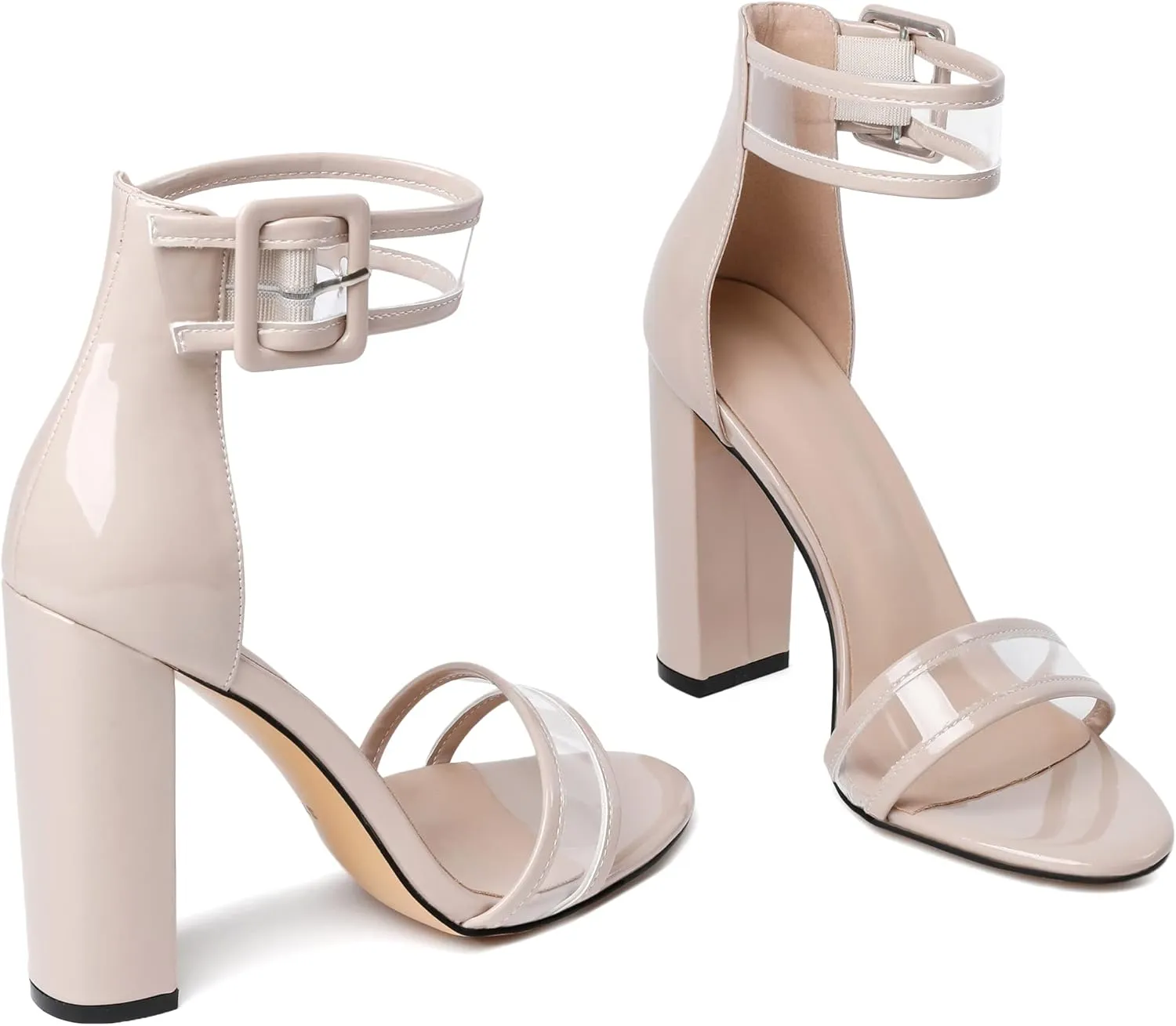 Esvowido Women's Open Toe Denim High Heeled Sandals Fashion Comfortable Ankle Strap Tassel Chunky Block Heels