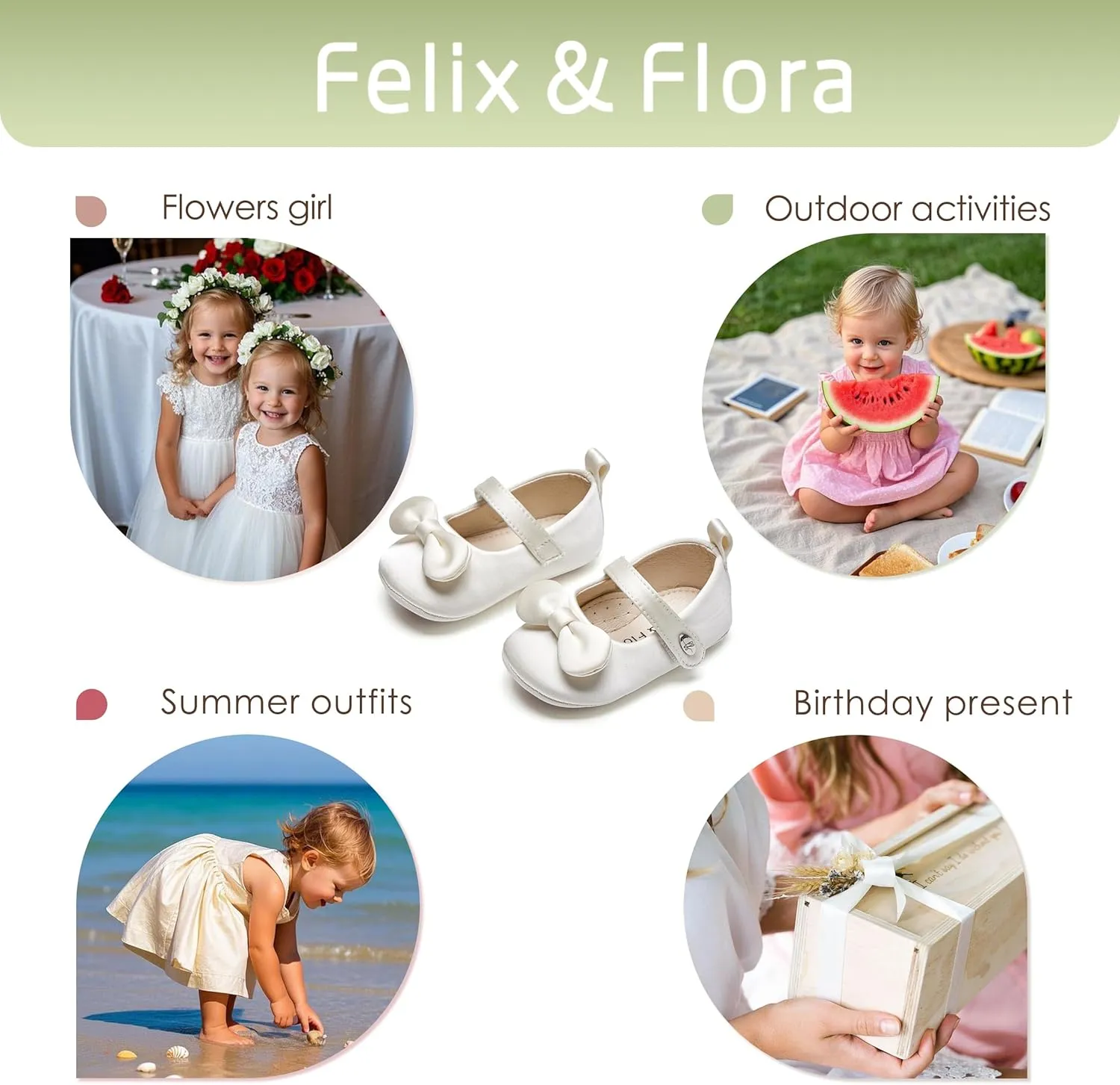 Felix & Flora Soft Sole Baby Shoes - Infant Baby Girls Ballet Flats Moccasinss Rubber Sole Walking Crib Shoes