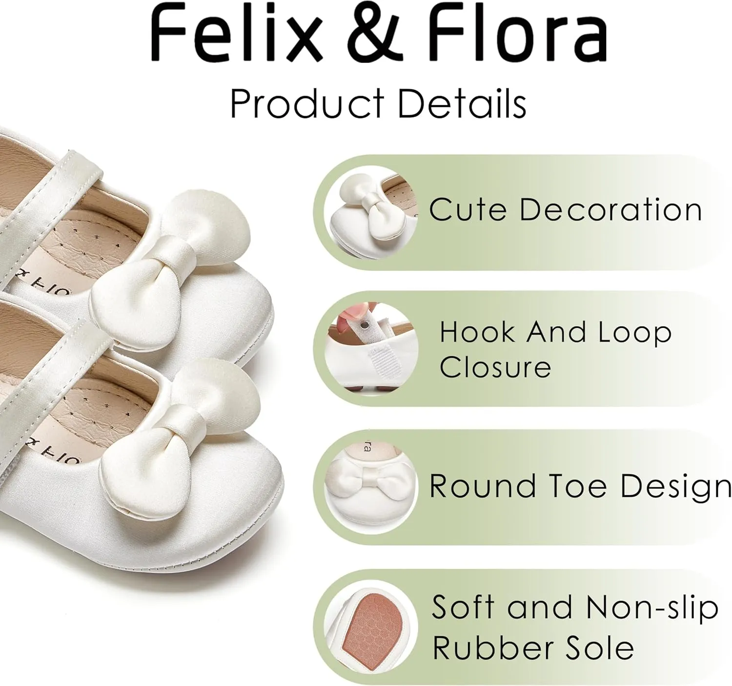 Felix & Flora Soft Sole Baby Shoes - Infant Baby Girls Ballet Flats Moccasinss Rubber Sole Walking Crib Shoes