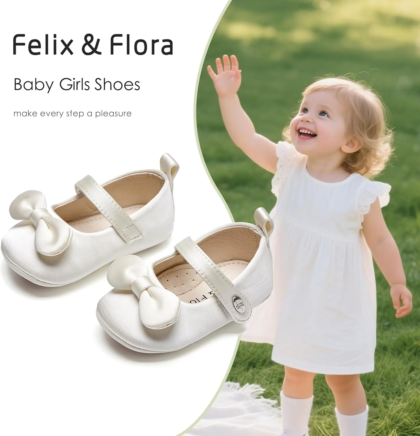 Felix & Flora Soft Sole Baby Shoes - Infant Baby Girls Ballet Flats Moccasinss Rubber Sole Walking Crib Shoes
