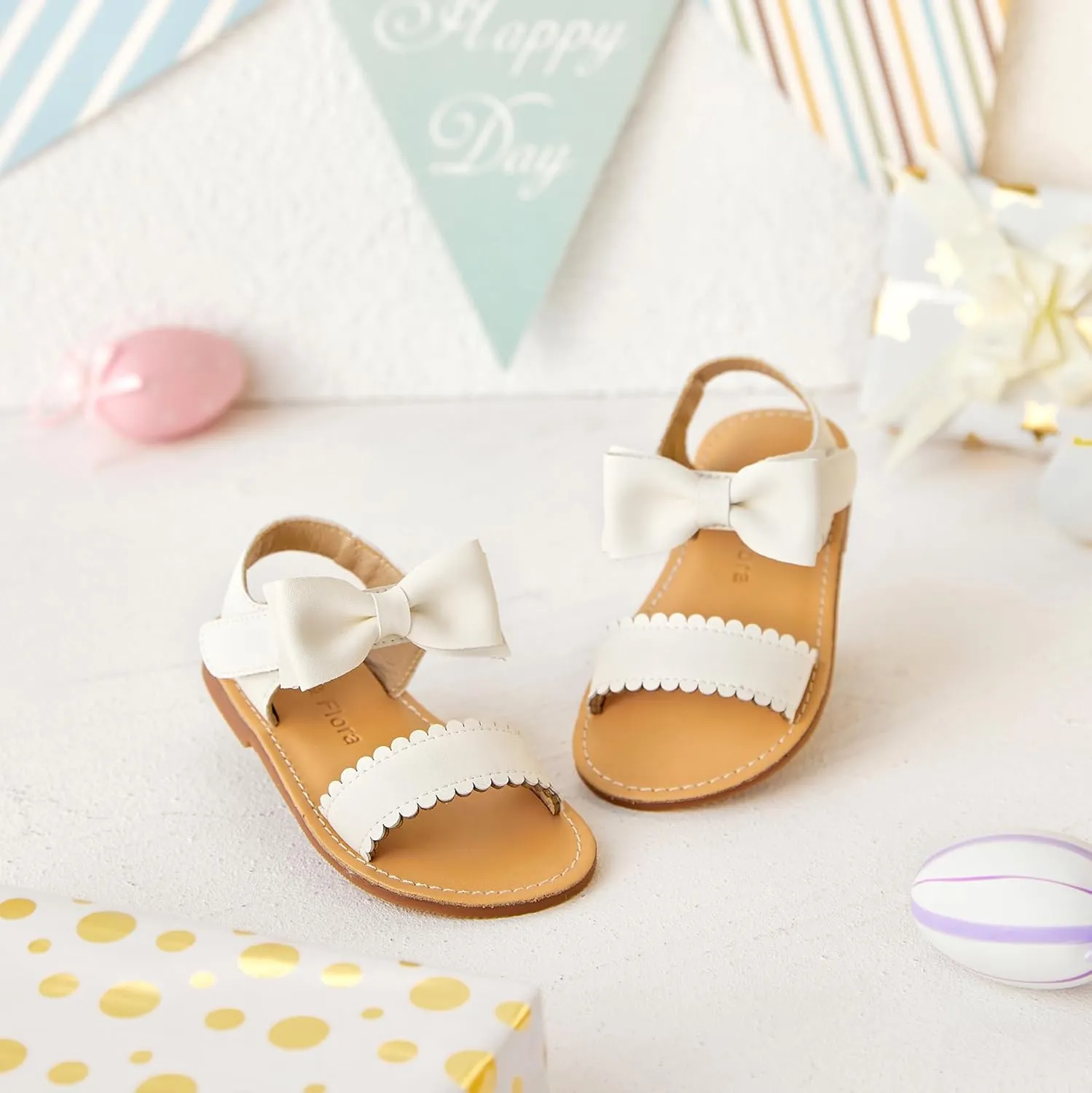 Felix & Flora Toddler Girl Sandals - Flower Girl Dress Shoes Open Toe Little Kid Summer Flats