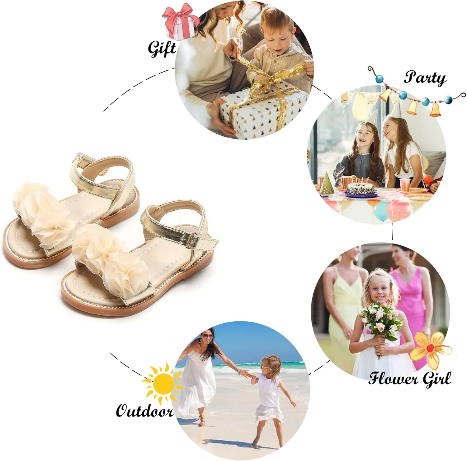 Felix & Flora Toddler Girls Sandals Soft Rubber Flats Summer Baby Flower Girl Shoes.