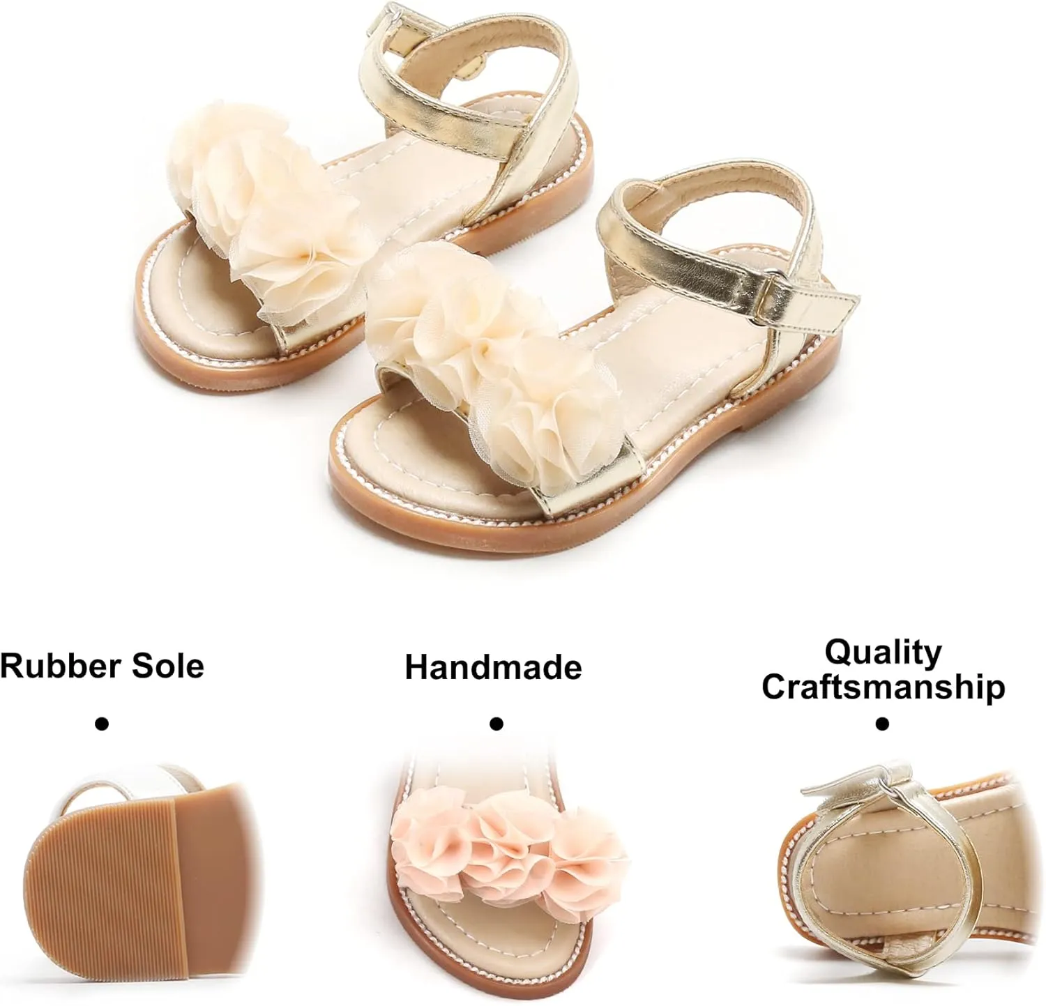 Felix & Flora Toddler Girls Sandals Soft Rubber Flats Summer Baby Flower Girl Shoes.