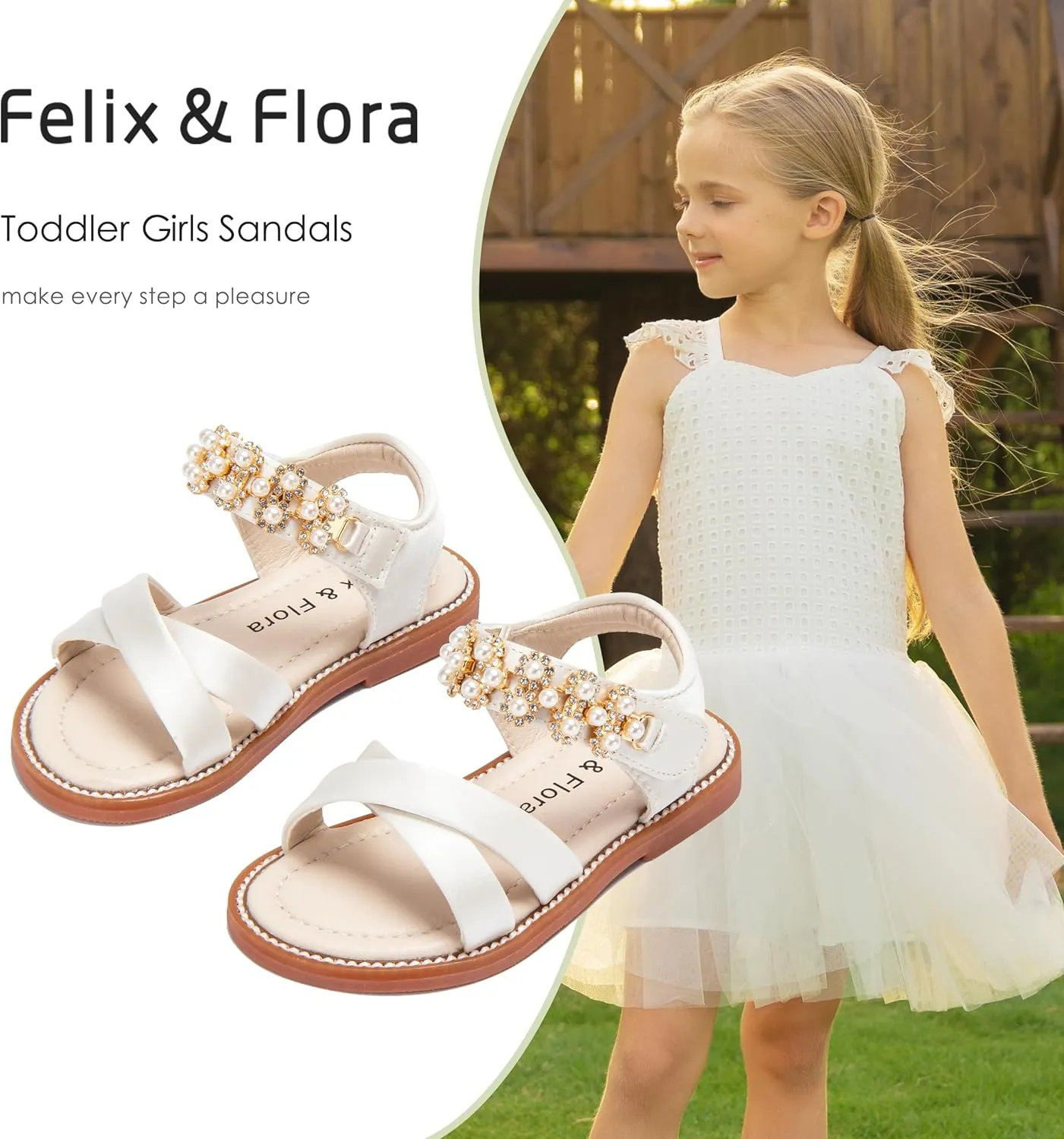Felix & Flora Toddler Girls Sandals Soft Rubber Flats Summer Baby Flower Girl Shoes.