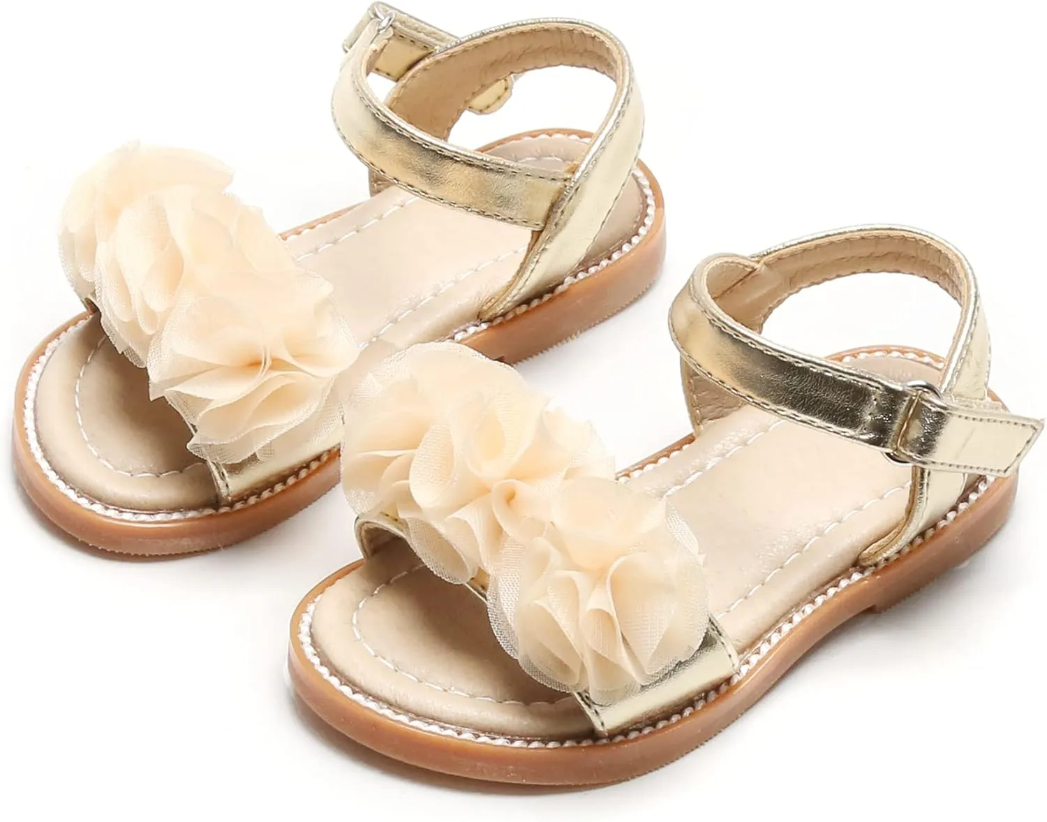 Felix & Flora Toddler Girls Sandals Soft Rubber Flats Summer Baby Flower Girl Shoes.