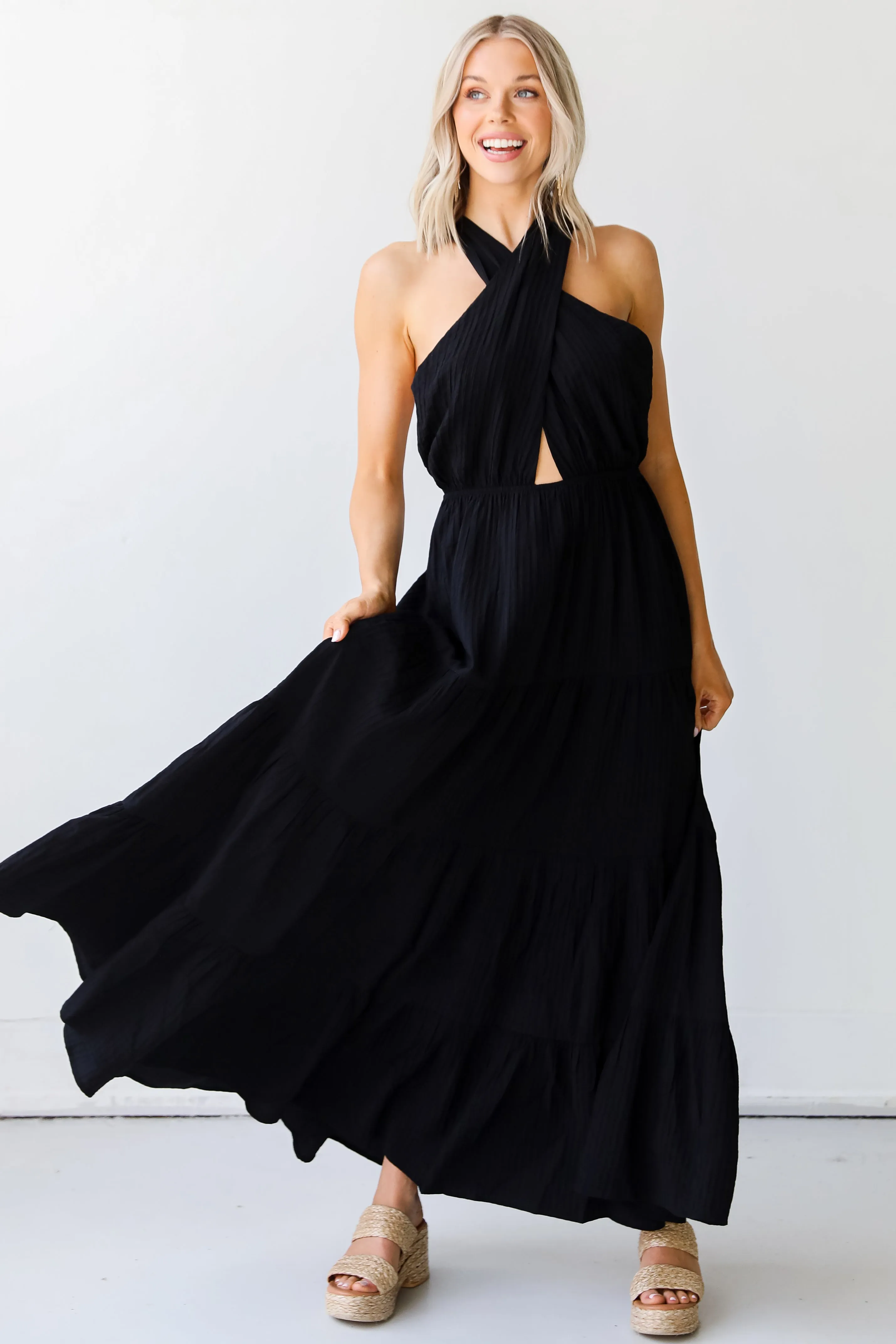 FINAL SALE - Capture Your Attention Halter Maxi Dress