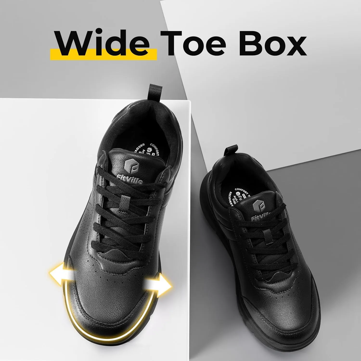 FitVille Extra Wide Men Walking Shoes Wide Dress Sneakers Comfortable Leather Shoes for Men Lightweight Plantar Fasciitis Bunions