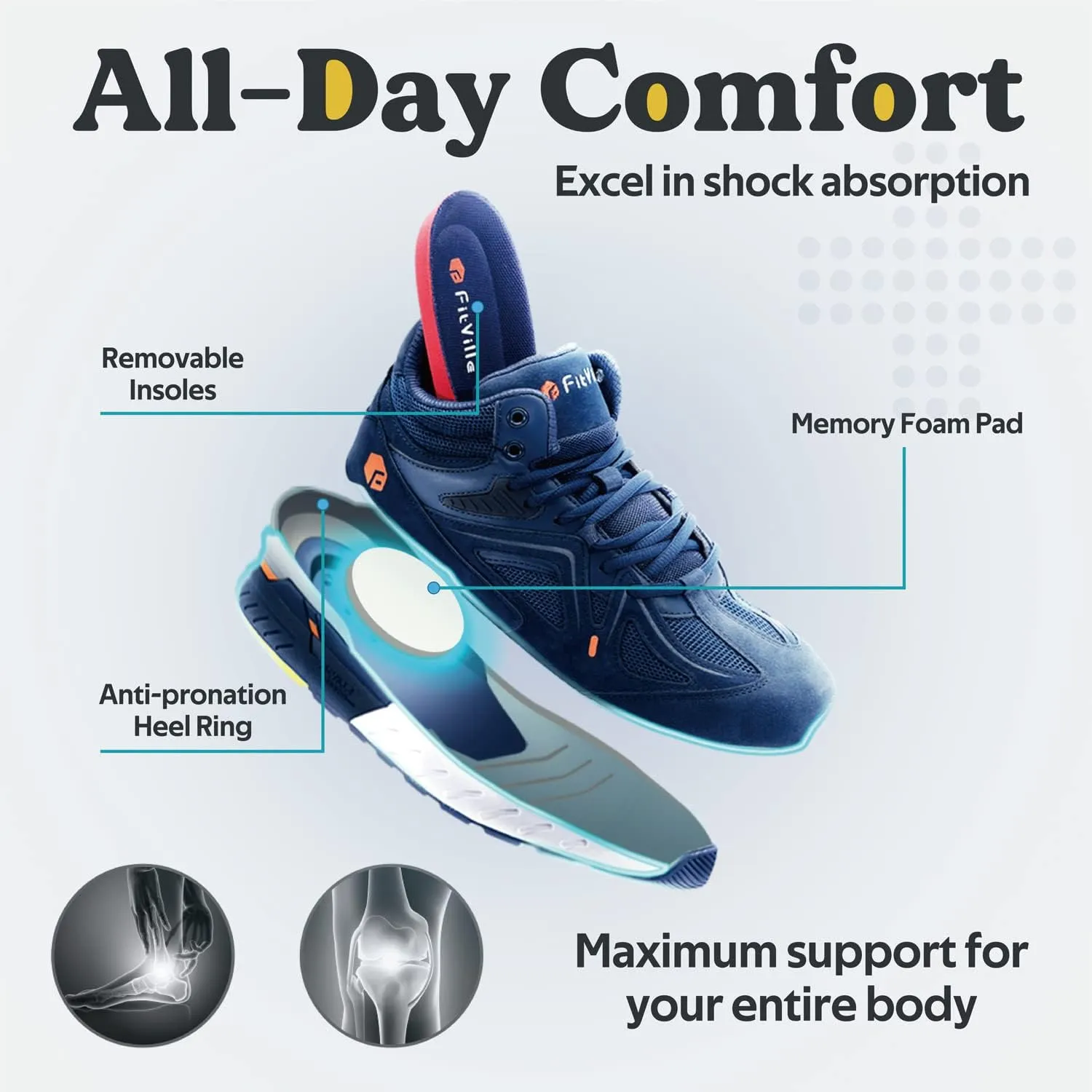 FitVille Wide Basketball Shoes for Men with Flat Feet Extra Wide High-top Sneakers with Ankle Support
