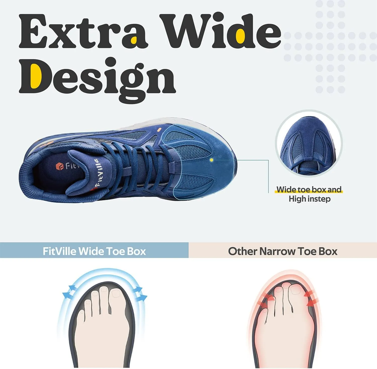 FitVille Wide Basketball Shoes for Men with Flat Feet Extra Wide High-top Sneakers with Ankle Support