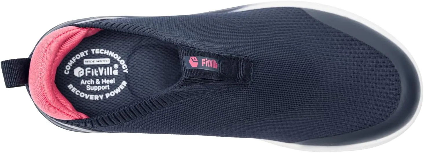 FitVille Women's Extra Wide Slip on Shoes, Wide Walking Shoes Arch Support Casual Sneakers Comfortable Orthopedic Shoe for Plantar Fasciitis Neuropathy